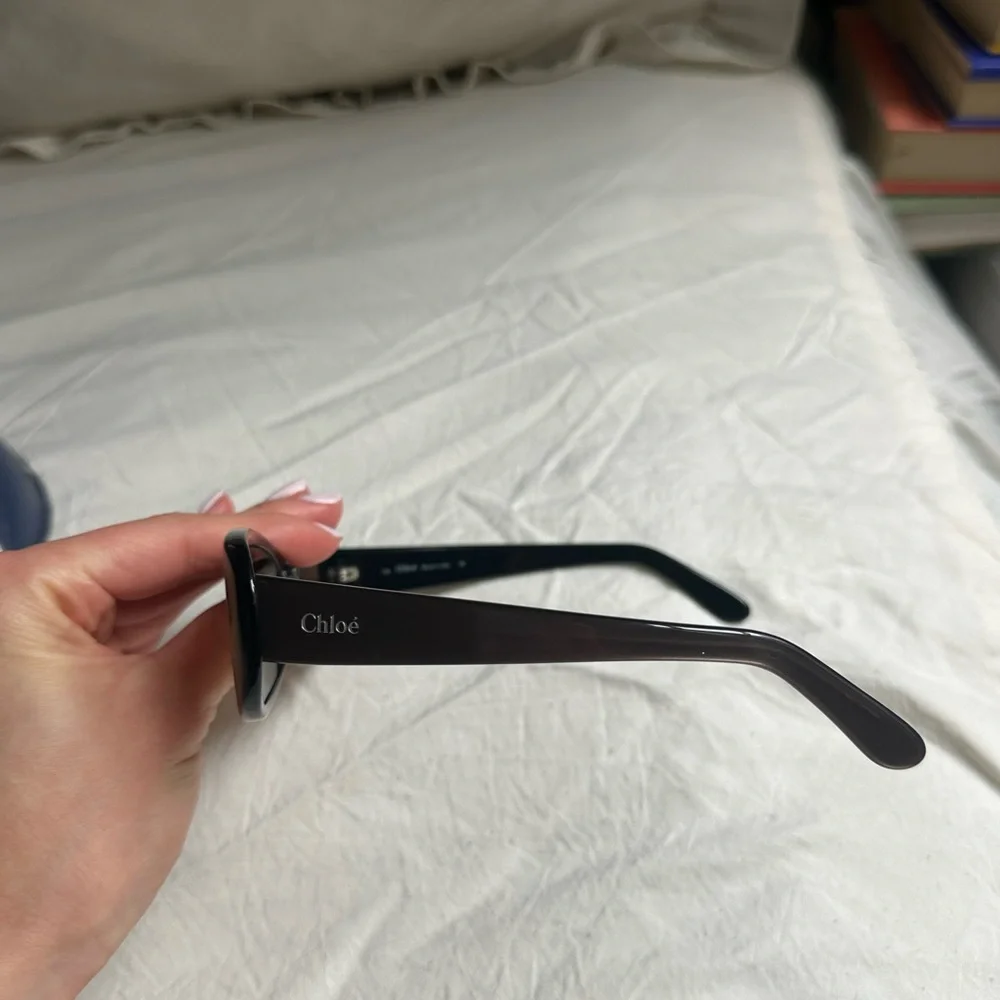Chloe Brown Rectangular Sunglasses with Blue Case - Picture 2 of 5